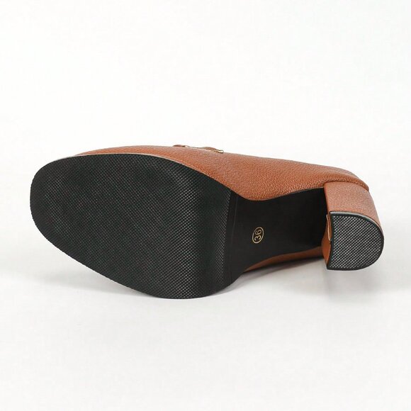 Brown Elegant Women's High Heel Square Toe Shoes - Picture 6 of 8